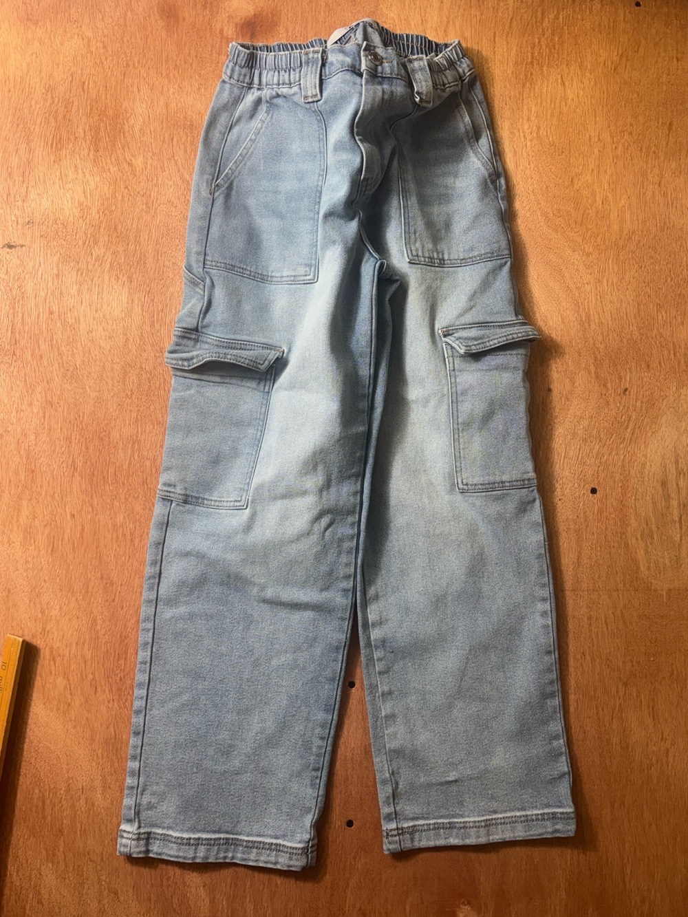 Flying Angel Women’s 9/29 Light Wash Cargo Wide Leg Jeans Elastic Waist - Picture 2 of 9